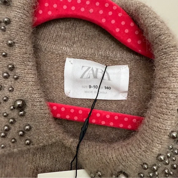 Zara Brown Sweater with Studded Collar kids 9-10 new with tags - Picture 5 of 5